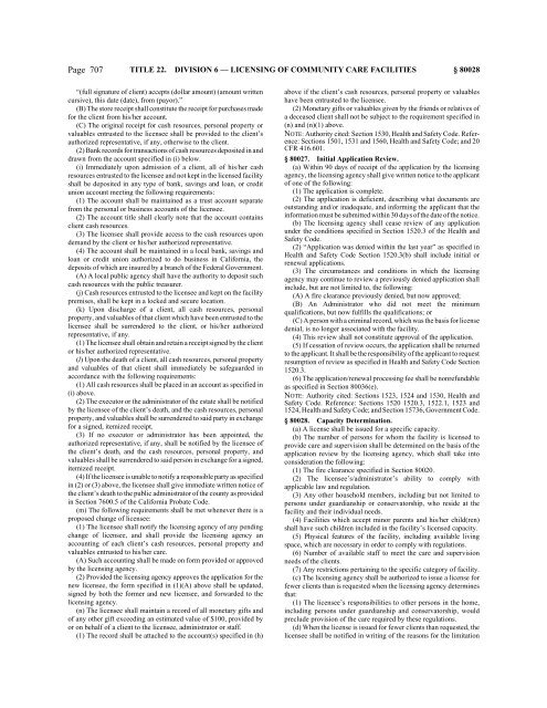 CALIFORNIA CODE OF REGULATIONS - State of California