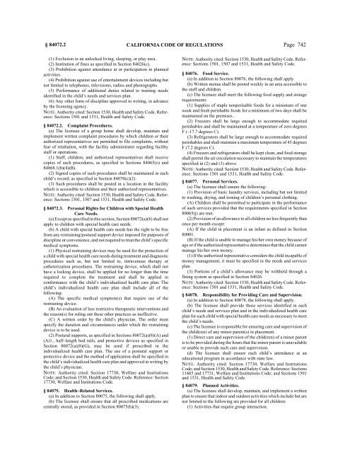 CALIFORNIA CODE OF REGULATIONS - State of California