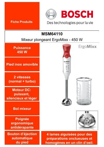 MSM64110 Mixeur plongeant ErgoMixx - 450 W - SDE Distribution ...
