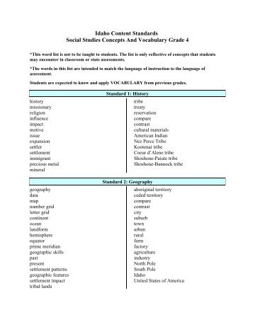 Idaho Content Standards Social Studies Concepts And Vocabulary ...