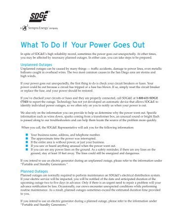 What To Do If Your Power Goes Out - San Diego Gas & Electric