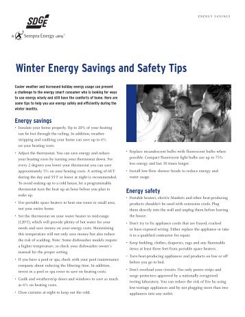 Winter saving and safety tips - San Diego Gas & Electric