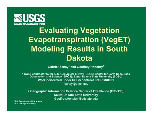 Evaluating Vegetation Evapotranspiration - South Dakota ...