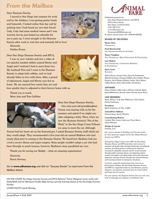 Fall 2007 â¢ V ol. 42 No. 3 - San Diego Humane Society and SPCA