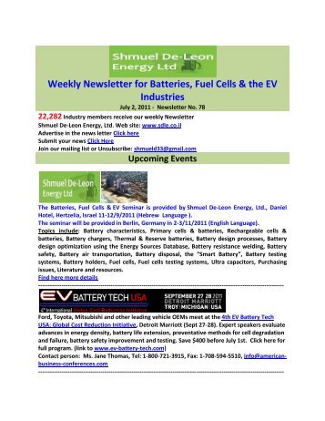 Weekly Newsletter for Batteries, Fuel Cells & the EV Industries