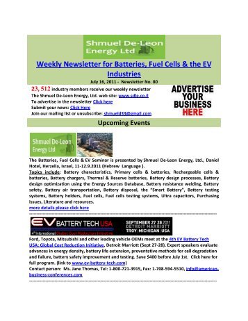 Weekly Newsletter for Batteries, Fuel Cells & the EV Industries