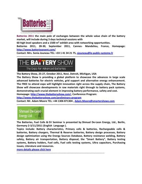 Weekly Newsletter for Batteries, Fuel Cells & the EV Industries