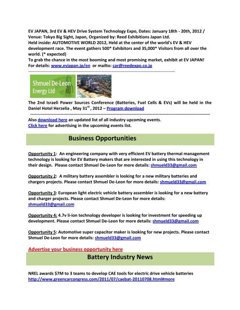 Weekly Newsletter for Batteries, Fuel Cells & the EV Industries