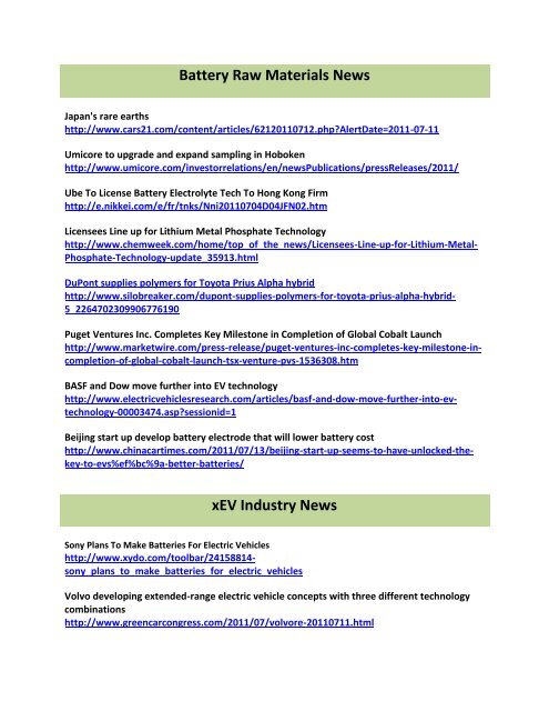 Weekly Newsletter for Batteries, Fuel Cells & the EV Industries