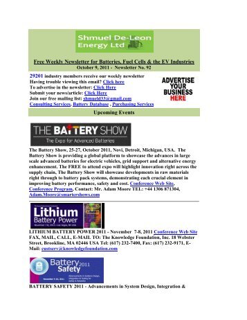 Free Weekly Newsletter for Batteries, Fuel Cells - Shmuel De-Leon ...