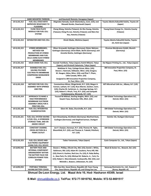 US Battery & Fuel cells Patents - Shmuel De-Leon Energy