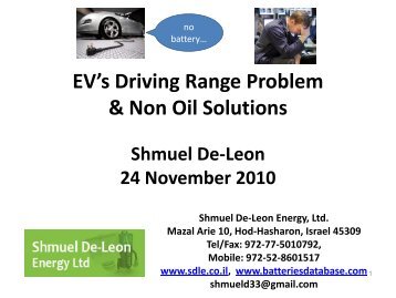 EV's Driving Range Problem - Shmuel De-Leon Energy