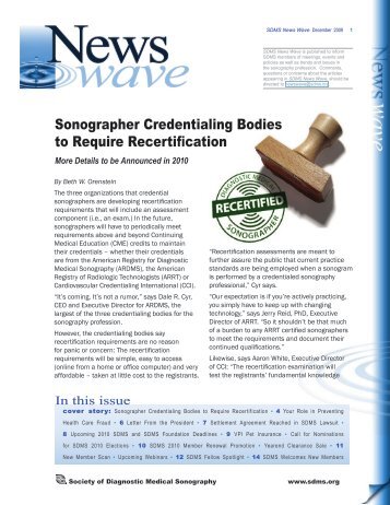 Sonographer Credentialing Bodies to Require Recertification