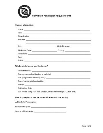 COPYRIGHT PERMISSION REQUEST FORM Contact Information ...