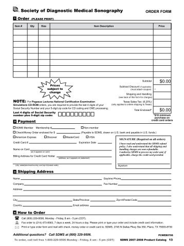 Print SDMS Order Form - Society of Diagnostic Medical Sonography
