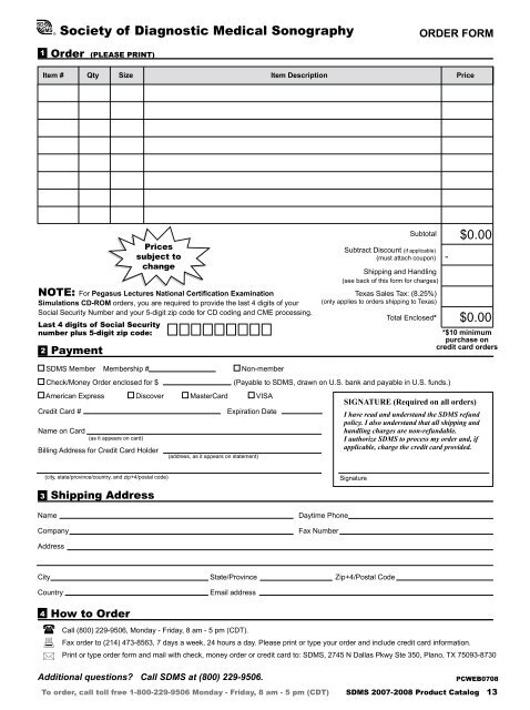 Print SDMS Order Form - Society of Diagnostic Medical Sonography