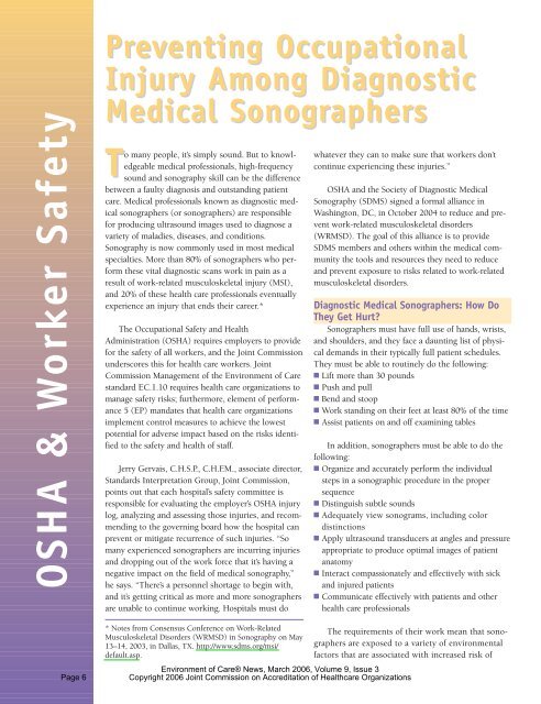 Preventing Occupational Injury Among Diagnostic Medical 
