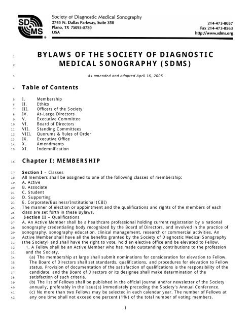 bylaws of the society of diagnostic medical sonography (sdms)