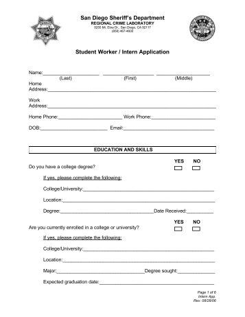 Student Worker / Intern Application - San Diego County Sheriff's ...