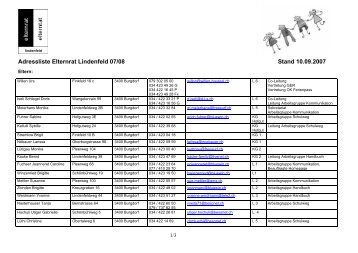 Adressliste Elternrat Lindenfeld 07/08 Stand 10.09.2007 - Burgdorf