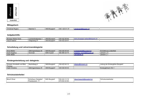 Adressliste Elternrat Lindenfeld 07/08 Stand 10.09.2007 - Burgdorf