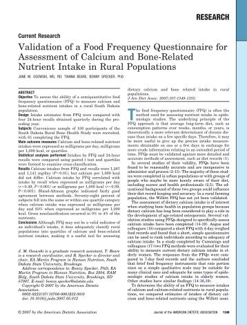 Validation of a Food Frequency Questionnaire for Assessment of ...