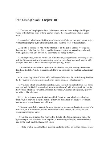 The Laws of Manu: Chapter III
