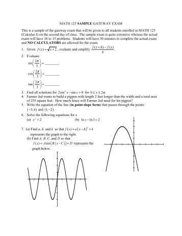 MATH 123 SAMPLE GATEWAY EXAM