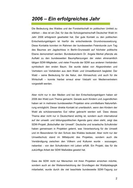 SACHBERICHT 2006 - Schutzgemeinschaft Deutscher Wald