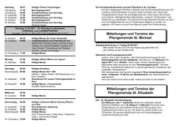 Mitteilungen und Termine der Pfarrgemeinde St. Michael ...