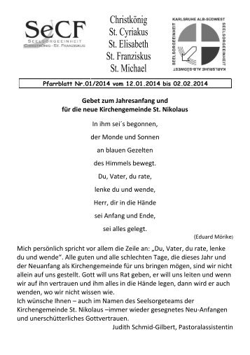 Pfarrblatt Nr. 1 vom 12.02. bis 02.02.2014 - Seelsorgeeinheit ...