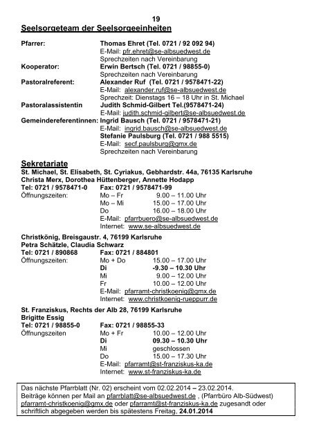 Pfarrblatt Nr. 1 vom 12.02. bis 02.02.2014 - Seelsorgeeinheit ...