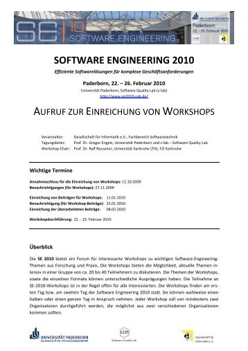 Call for Workshop Proposals - Software Engineering Konferenzen