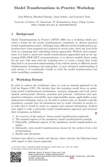 LNCS 3844 - Model Transformations in Practice Workshop