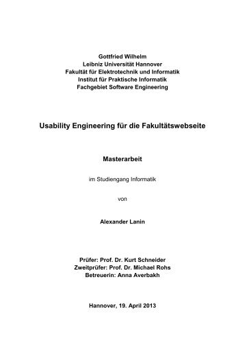 Usability Engineering für die Fakultätswebseite - Das Fachgebiet ...