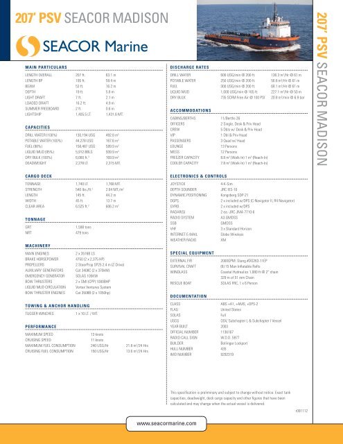207' PSV SEACOR MADISON - SEACOR Marine