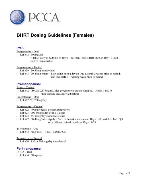 Bhrt Dosing Chart