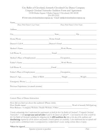 Audition Form - Cleveland City Dance