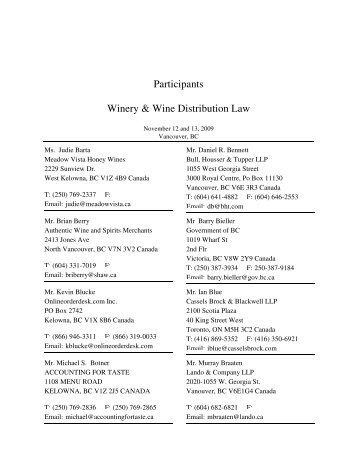 Participants for Winery & Wine Distribution Law - Law Seminars ...