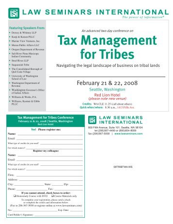 Tax Management for Tribes - Law Seminars International