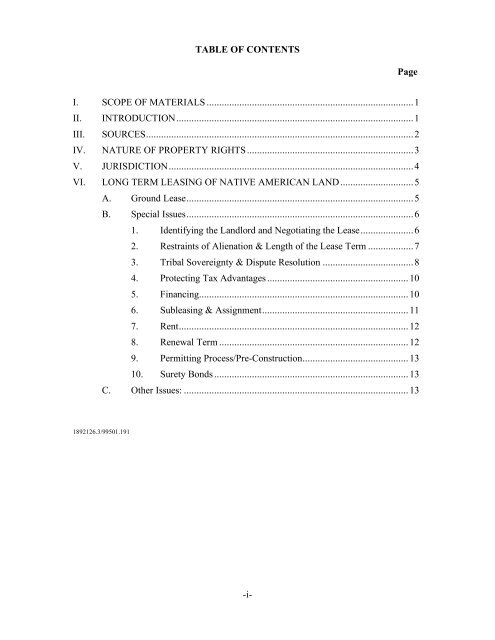 Issues Relating to Leases on Native American Reservations