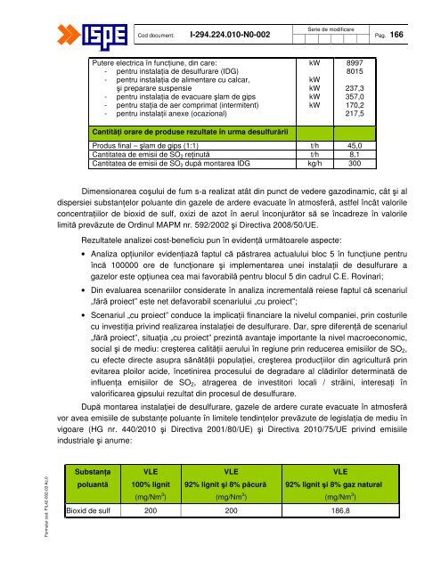 Raport de impact asupra mediului - Complexul Energetic Rovinari