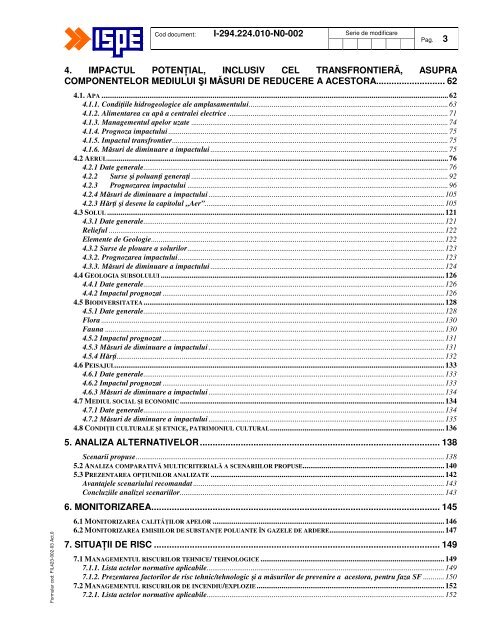 Raport de impact asupra mediului - Complexul Energetic Rovinari