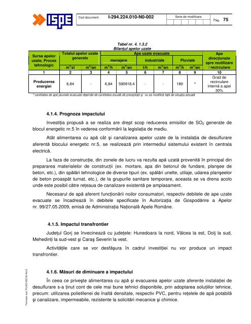 Raport de impact asupra mediului - Complexul Energetic Rovinari