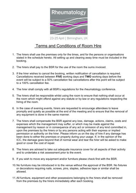 Terms and Conditions of Room Hire