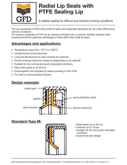 Radial Lip Seals with PTFE Sealing Lip - GFD - Gesellschaft fÃ¼r ...