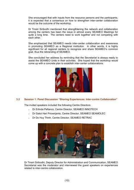 Inter-Centre Collaboration - Southeast Asian Ministers of Education ...