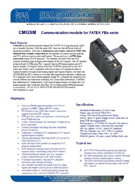 CMGSM Communication module for FATEK FBs serie - SEA spol. s ro