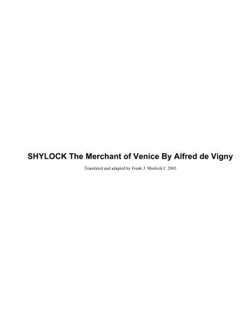 SHYLOCK The Merchant of Venice By Alfred de Vigny