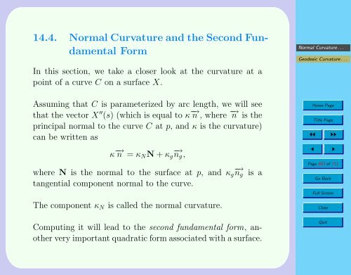 14.4. Normal Curvature and the Second Fun- damental Form